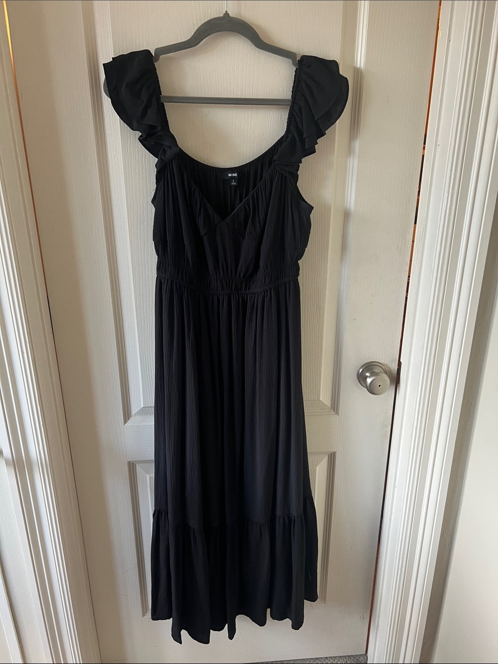mine Black Ruffle-Shoulder Maxi Dress